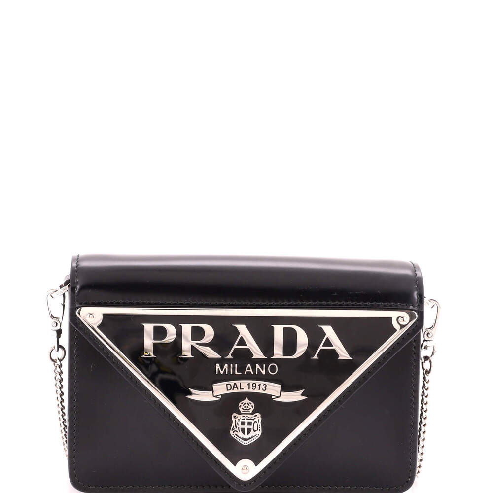 Prada Small Maxi Triangle Logo Chain Flap Bag Brushed Leather